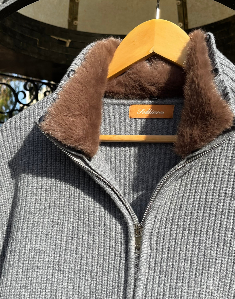 Fur Lined Dark Grey Wool Blouson