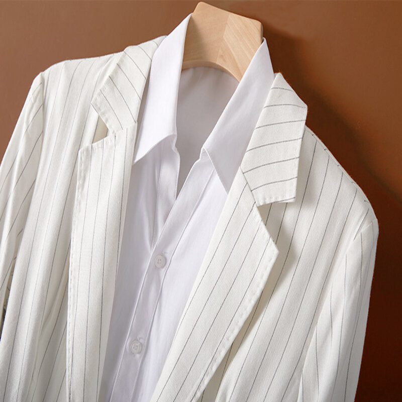 CAMILLA AYDEN PINSTRIPE LINEN BLAZER