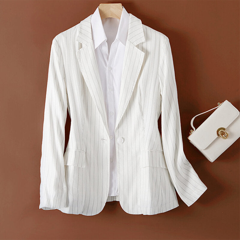 CAMILLA AYDEN PINSTRIPE LINEN BLAZER
